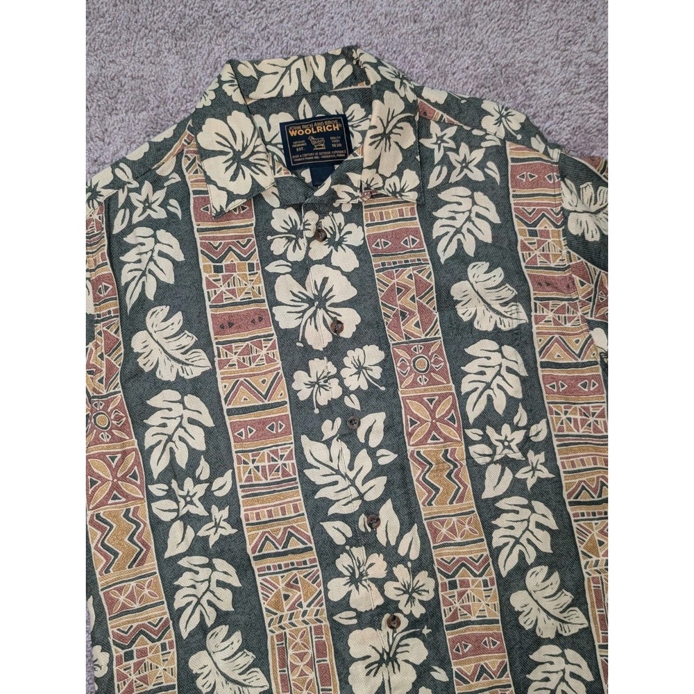 VTG Woolrich Shirt Mens Medium Button Up Aztec Print 90s Loop Collar 50s Style